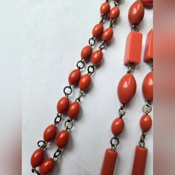 Antique Vintage 1920s Art Deco Coral Celluloid Flapper Necklace - Picture 9 of 9